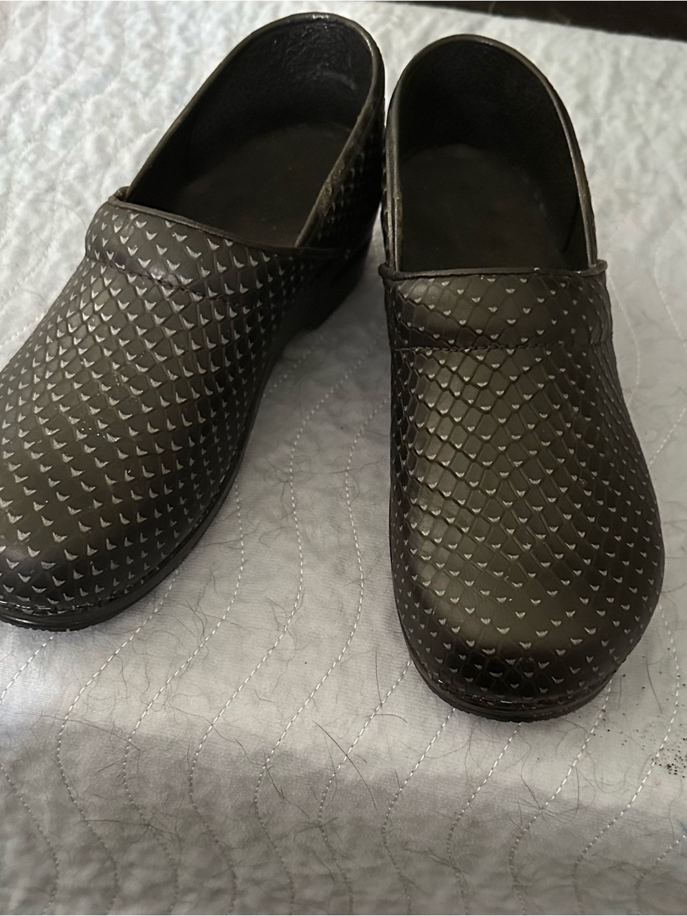 Sanita Black Textured Leather Clogs